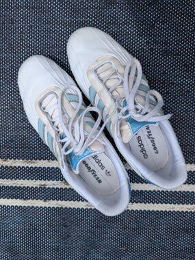 Vintage Adidas Goodyear Sneakers Women’s 8 White Blue Y2K Leather Low Top